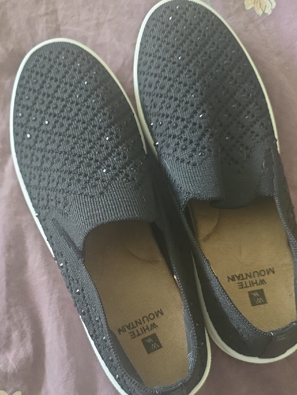 White Mountain Black Knit Slip-On Sneakers with Sparkle